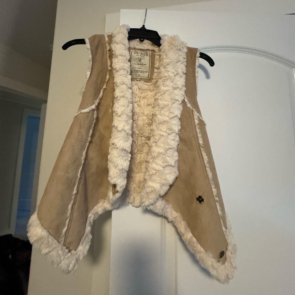 Lucky Brand Tan Suede Faux-Shearling Vest